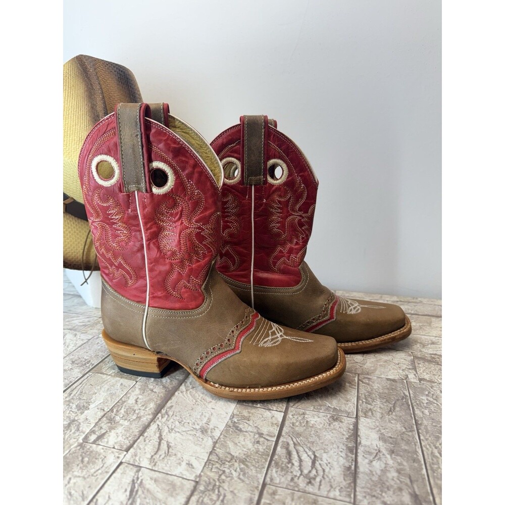 Stephy Big Girl Cowgirl Boots Boots By Lamas Square Toe Brown Leather US 5.5 - Picture 6 of 16